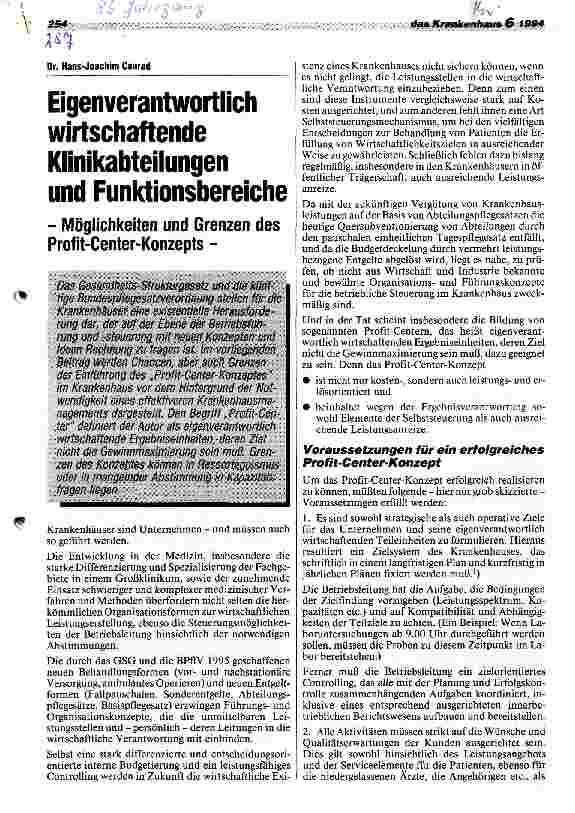 Vorschauseite 1: Eigenverantwortlich wirtschaftende Klinikabteilungen und Funktionsbereiche - Möglichkeiten und Grenzen des Profit-Center-Konzepts