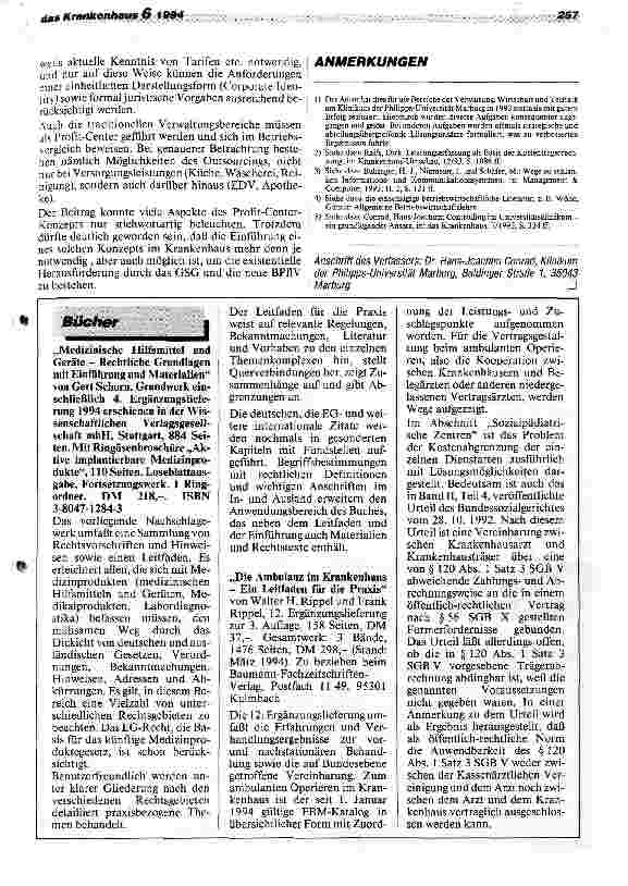 Vorschauseite 4: Eigenverantwortlich wirtschaftende Klinikabteilungen und Funktionsbereiche - Möglichkeiten und Grenzen des Profit-Center-Konzepts
