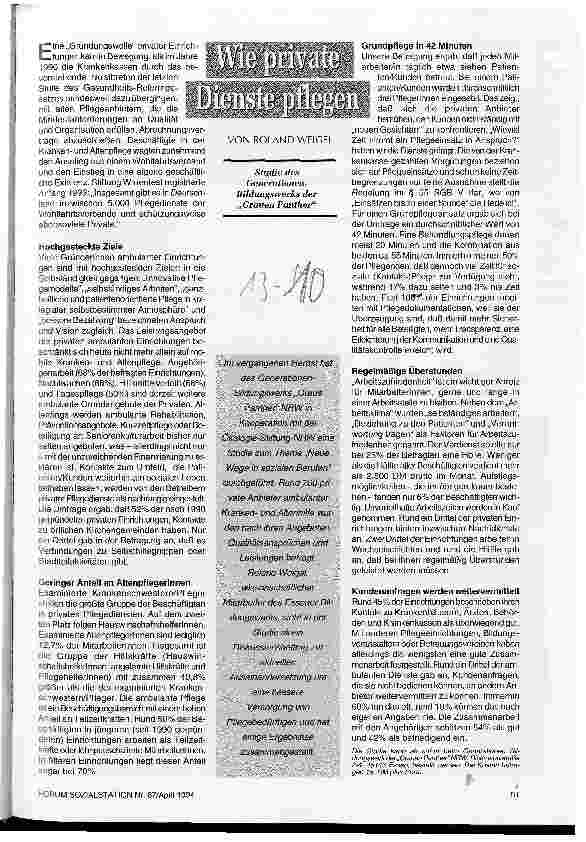 Vorschauseite 1: Wie private Dienste pflegen Studie des Generationen-Bildungswerks der Grauen Panther