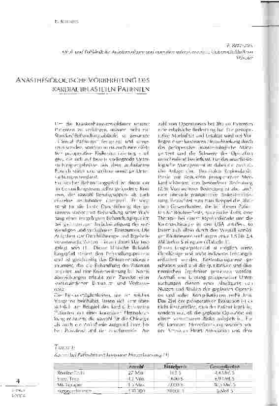 Vorschauseite 1: ANÄSTHESIOLOGISCHE VORBEREITUNG DESKARDIAL BELASTETEN PATIENTEN