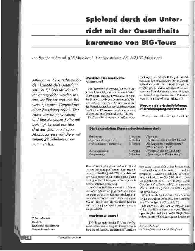 Vorschauseite 1: Spielend durch den Unterricht mit der Gesundheitskarawane (GK) von BIG-Tours