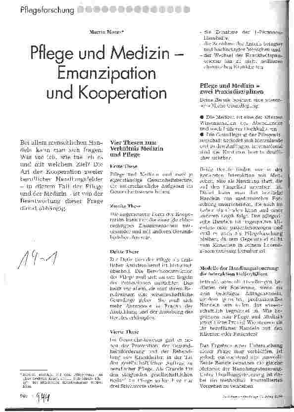 Vorschauseite 1: Pflege und Medizin - Emanzipation und Kooperation