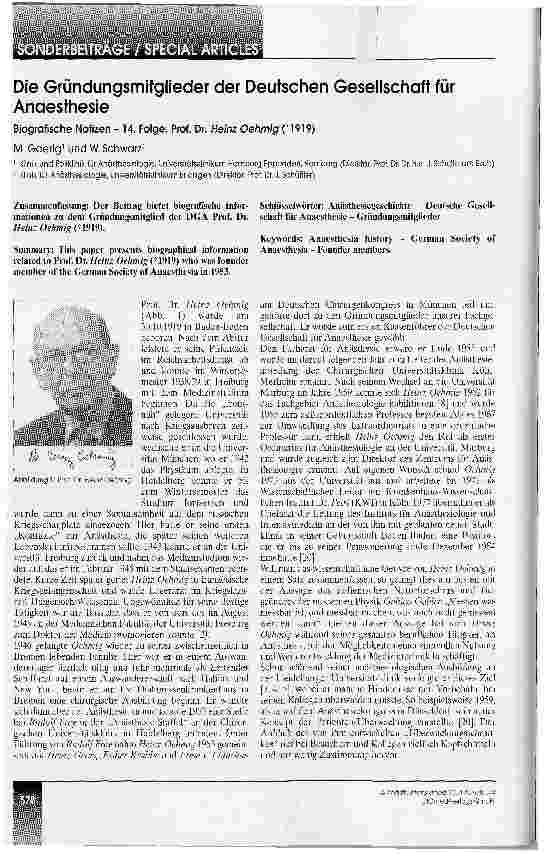 Vorschauseite 1: Die Gründungsmitglieder der Deutschen Gesellschaft für Anaesthesie