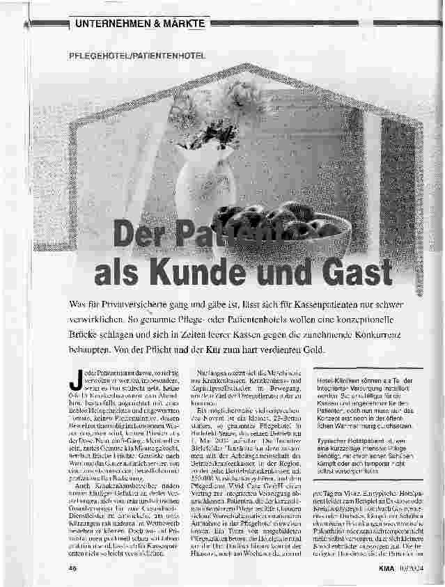 Vorschauseite 1: Der Patient als Kunde und GastPFLEGEHOTEL/PATIENTENHOTEL