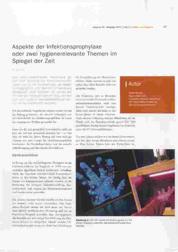 Vorschauseite 1: Aspekte der Infektionsprophylaxe oder zwei hygienerelevante Themen im Spiegel der Zeit