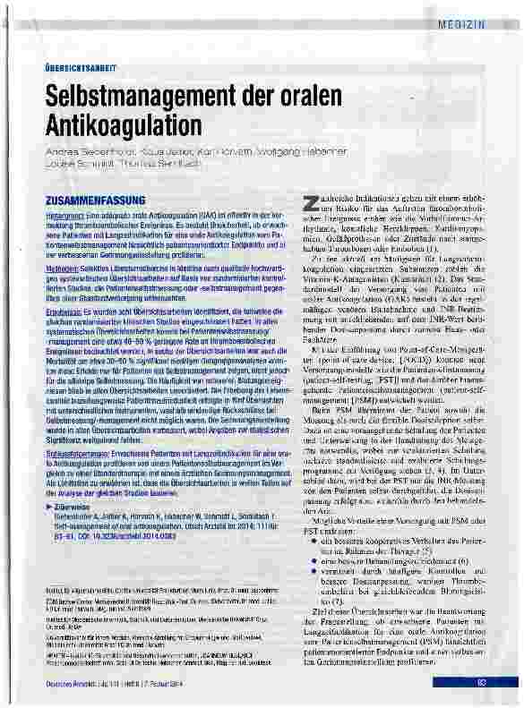Vorschauseite 1: Selbstmanagement der oralen Antikoagulation