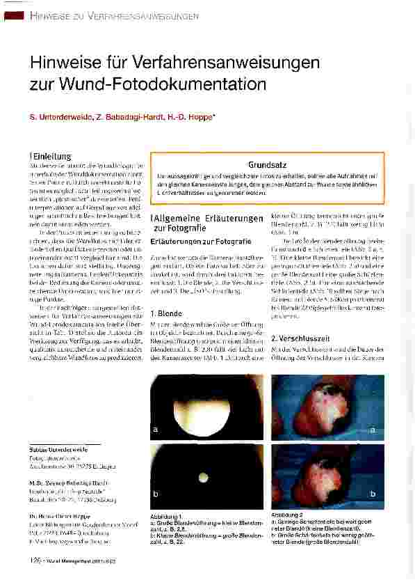 Vorschauseite 1: Hinweise für Verfahrensanweisungen zur Wund-Fotodokumentation