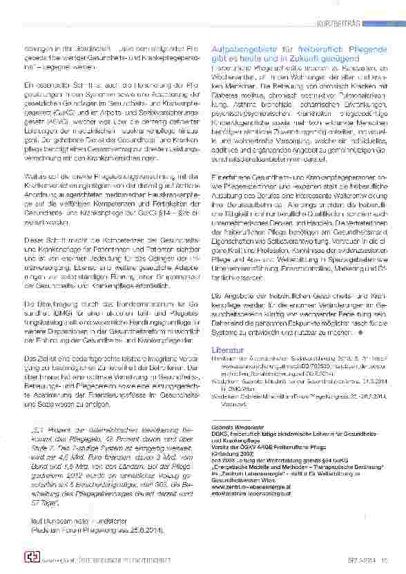 Vorschauseite 2: Freiberuflich Tätige in der Gesundheitsund Krankenpflege - Ein Leistungsangebot der Zukunft