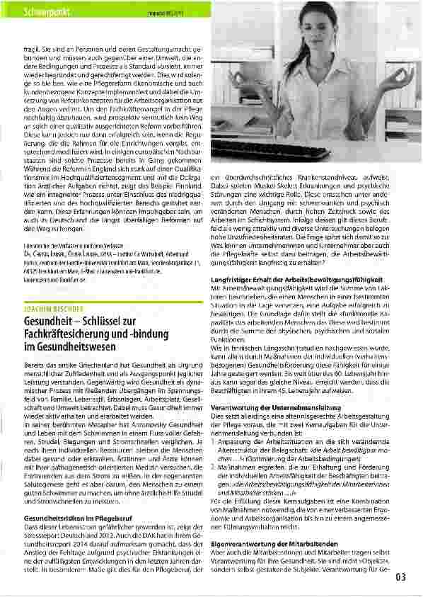Vorschauseite 1: Gesundheit - Schlüssel zur Fachkräftesicherung und -bindung im Gesundheitswesen