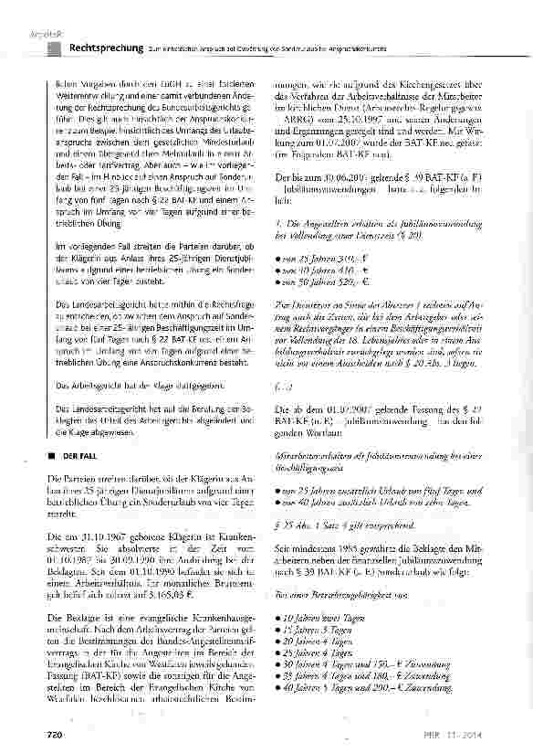 Vorschauseite 2: Zum einheitlichen Anspruch auf Gewährung von Sonderurlaub bei AnspruchskonkurrenzBAT-KF § 22