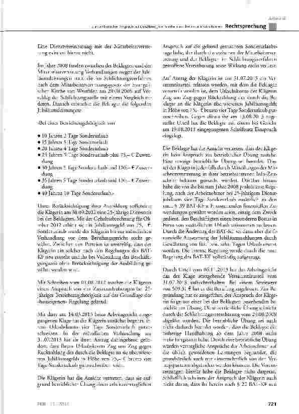 Vorschauseite 3: Zum einheitlichen Anspruch auf Gewährung von Sonderurlaub bei AnspruchskonkurrenzBAT-KF § 22