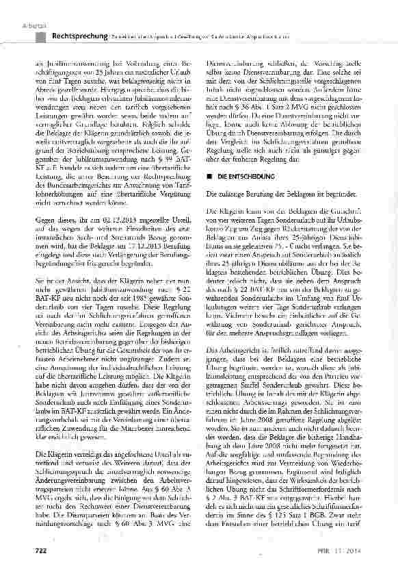 Vorschauseite 4: Zum einheitlichen Anspruch auf Gewährung von Sonderurlaub bei AnspruchskonkurrenzBAT-KF § 22