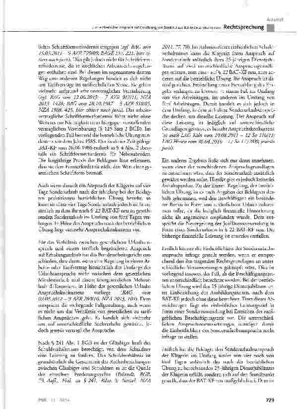 Vorschauseite 5: Zum einheitlichen Anspruch auf Gewährung von Sonderurlaub bei AnspruchskonkurrenzBAT-KF § 22