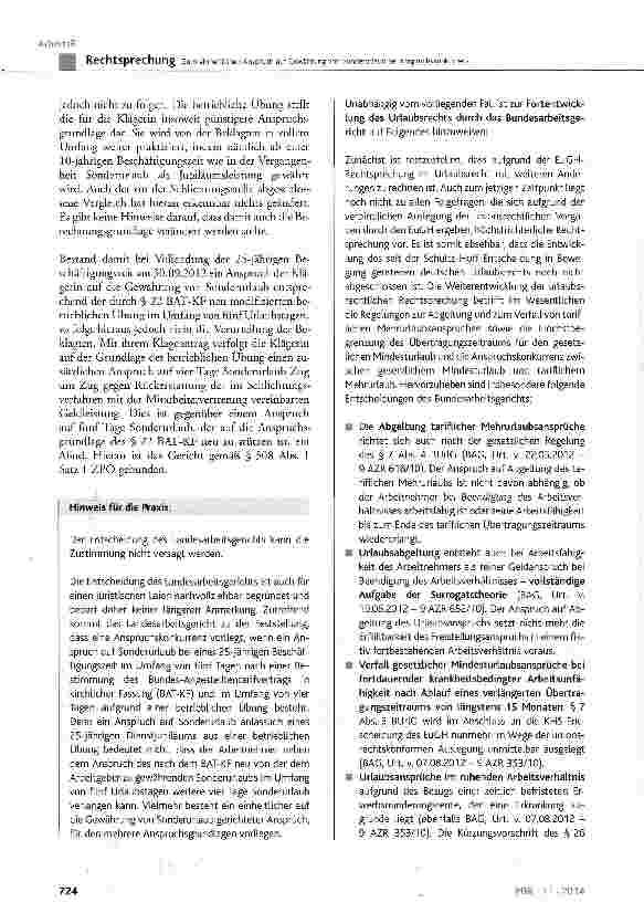 Vorschauseite 6: Zum einheitlichen Anspruch auf Gewährung von Sonderurlaub bei AnspruchskonkurrenzBAT-KF § 22
