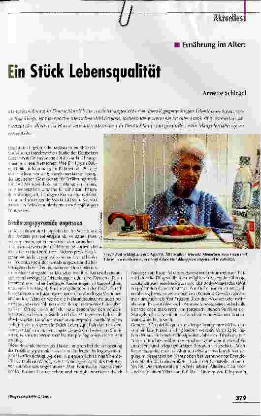 Vorschauseite 1: Ein Stück Lebensqualität - Ernährung im Alter