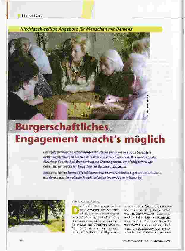 Vorschauseite 1: Bürgerschaftliches Engagement machts möglichNiedrigschwellige Angebote für Menschen mit Demenz