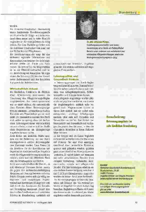 Vorschauseite 2: Bürgerschaftliches Engagement machts möglichNiedrigschwellige Angebote für Menschen mit Demenz