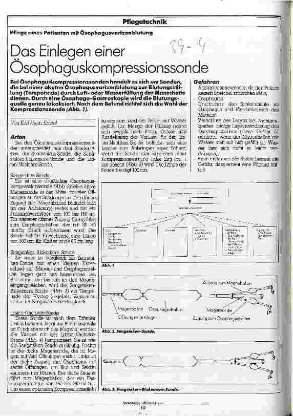 Vorschauseite 1: Das Einlegen einer Ösophaguskompressionssonde Pflege eines Patienten mit Ösophagusvarizenblutung