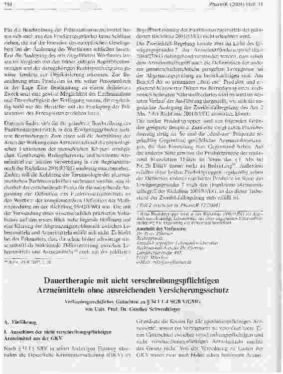 Vorschauseite 1: Dauertherapie mit nicht verschreibungspflichtigen Arzneimitteln ohne ausreichenden Versicherungsschutz