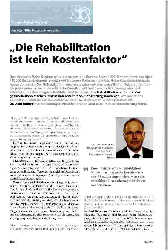 Vorschauseite 1: Die Rehabilitation ist kein Kostenfaktor