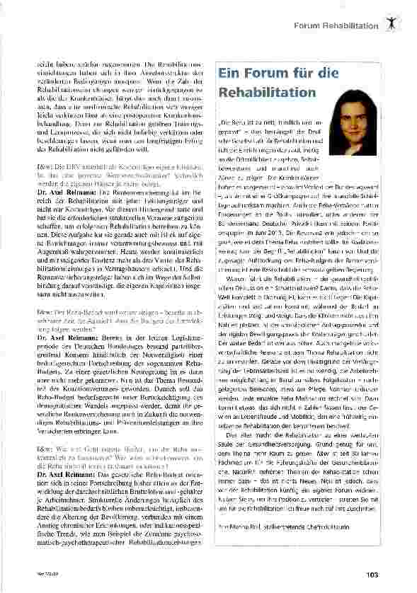 Vorschauseite 2: Die Rehabilitation ist kein Kostenfaktor