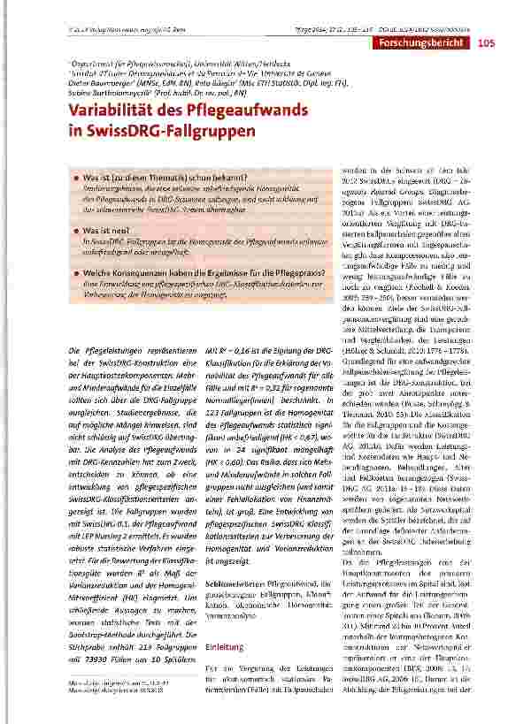 Vorschauseite 1: Variabilität des Pflegeaufwands in SwissDRG-Fallgruppen