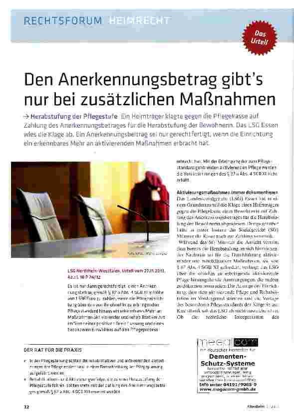 Vorschauseite 1: Den Anerkennungsbetrag gibt es nur bei zusätzlichen Maßnahmen