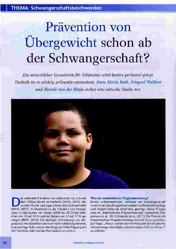 Vorschauseite 1: Prävention von Übergewicht schon ab der Schwangerschaft?