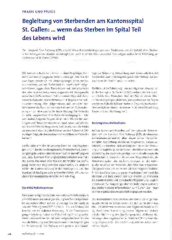 Vorschauseite 1: Begleitung von Sterbenden am Kantonsspital St. Gallen: .. . wenn das Sterben im Spital Teil des Lebens wird
