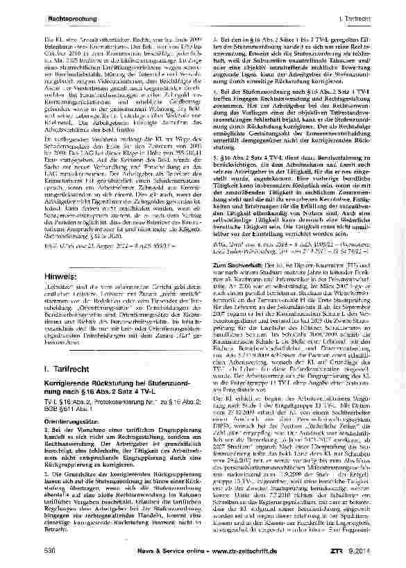 Vorschauseite 1: Korrigierende Rückstufung bei Stufenzuordnung nach §16 Abs. 2 Satz 4