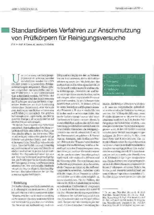 Vorschauseite 1: Standardisiertes Verfahren zur Anschmutzung von Prüfkörpern für Reinigungsversuche
