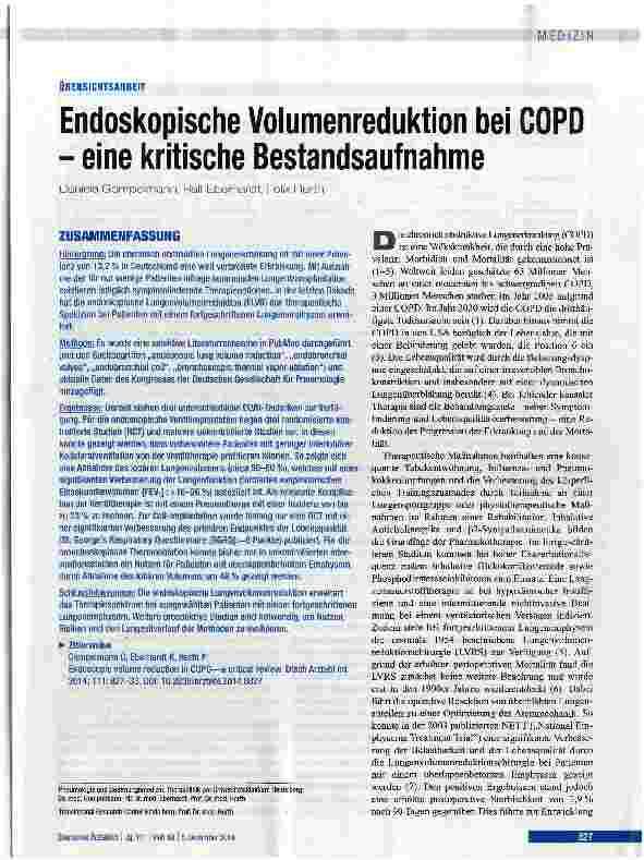 Vorschauseite 1: Endoskopische Volumenreduktion bei COPD - eine kritische Bestandsaufnahme