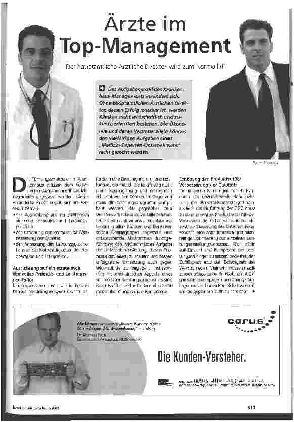 Vorschauseite 1: Ärzte im Top-ManagementDer hauptamtliche Ärztliche Direktor wird zum Normalfall