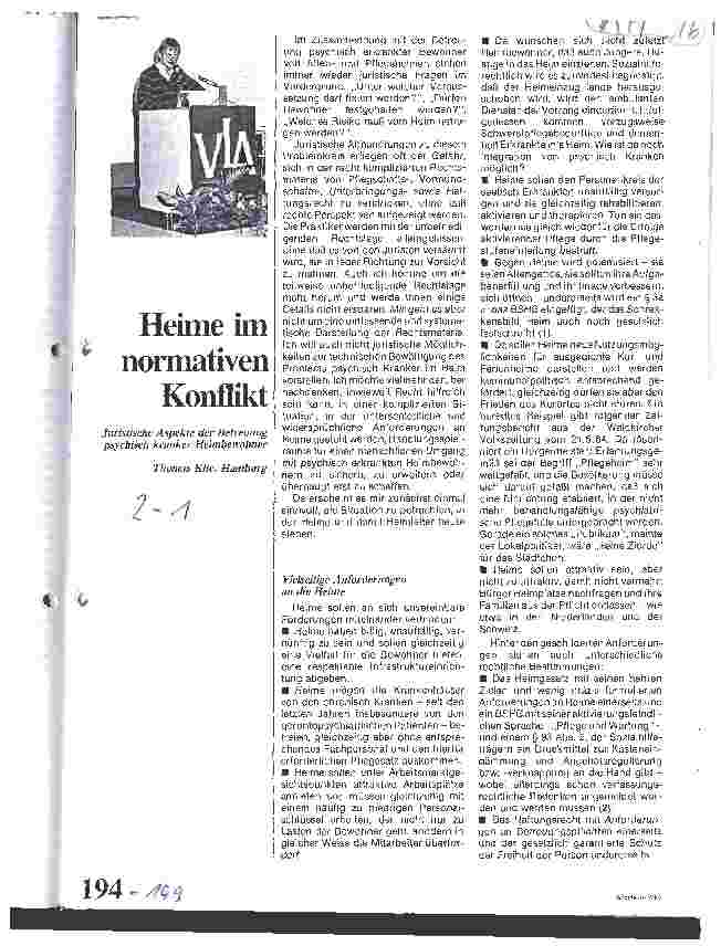 Vorschauseite 1: Heime im normativen Konflikt / Juristische Aspekte der Betreuung psychisch kranker Heimbewohner