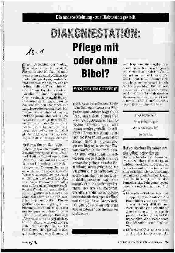 Vorschauseite 1: Diakoniestation: Pflege mit oder ohne Bibel?