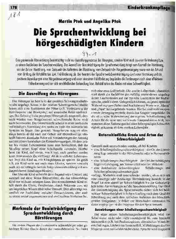 Vorschauseite 1: Die Sprachentwicklung bei hörgeschädigten Kindern