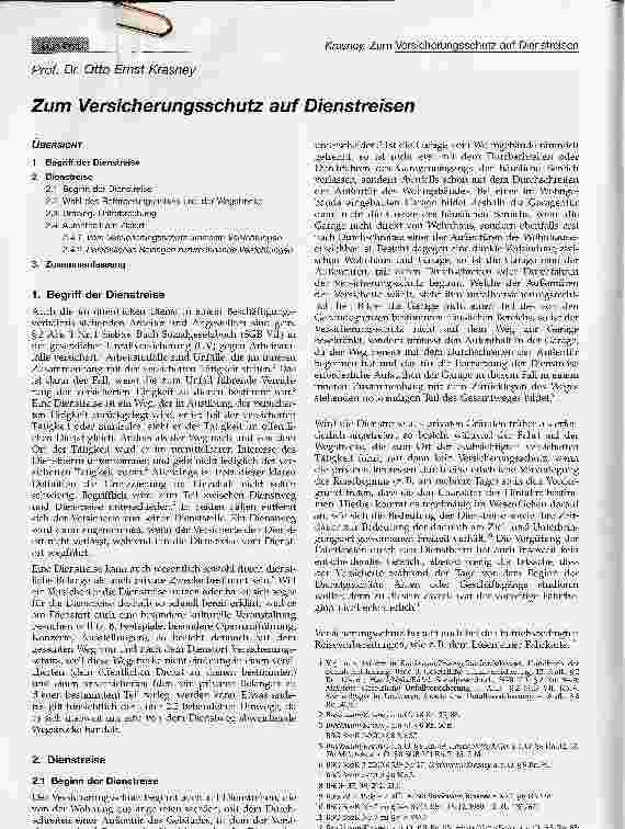 Vorschauseite 1: Zum Versicherungsschutz auf Dienstreisen