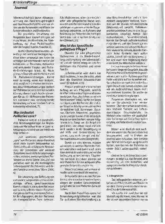 Vorschauseite 2: Aufgaben, Stand und Entwicklung von PalliativpflegeAus dem Zentrum für Palliativmedizin, Malteser Krankenhaus Bonn Hardtberg, Rheinische-Friedrich-Wilhelms Universität