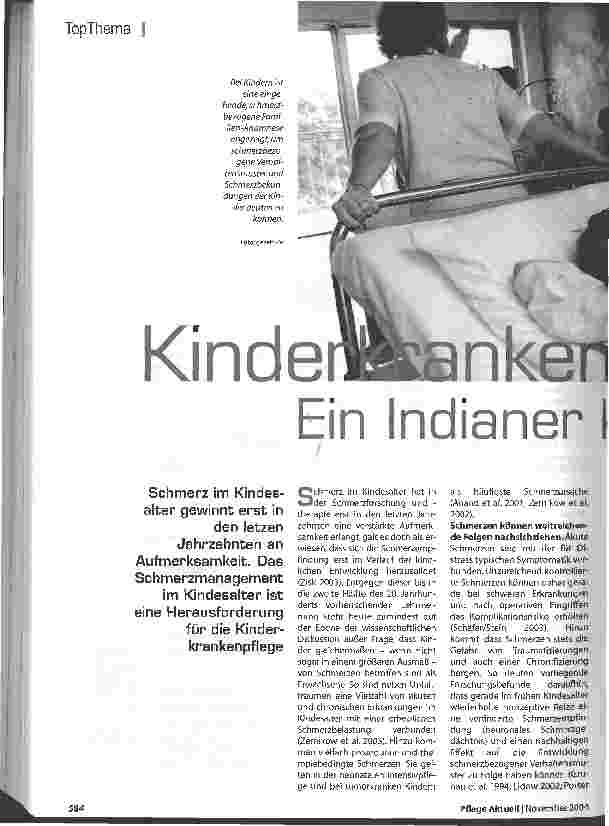 Vorschauseite 1: Kinderkrankenpflege Ein Indianer kennt keinen Schmerz