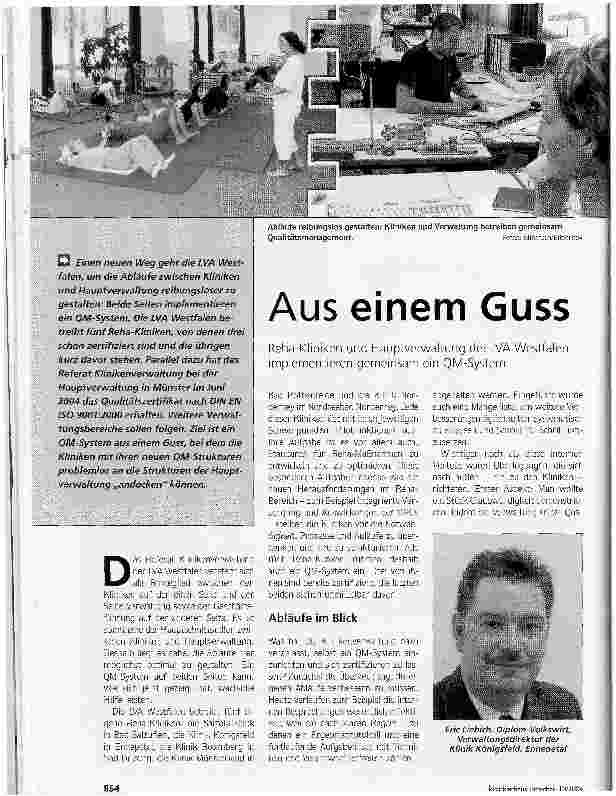 Vorschauseite 1: Aus einem Guss. Reha-Kliniken und Hauptverwaltung der LVA Westfalen implementieren gemeinsam ein QM-System