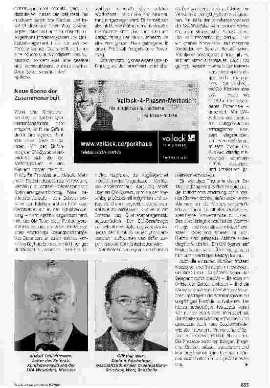 Vorschauseite 2: Aus einem Guss. Reha-Kliniken und Hauptverwaltung der LVA Westfalen implementieren gemeinsam ein QM-System