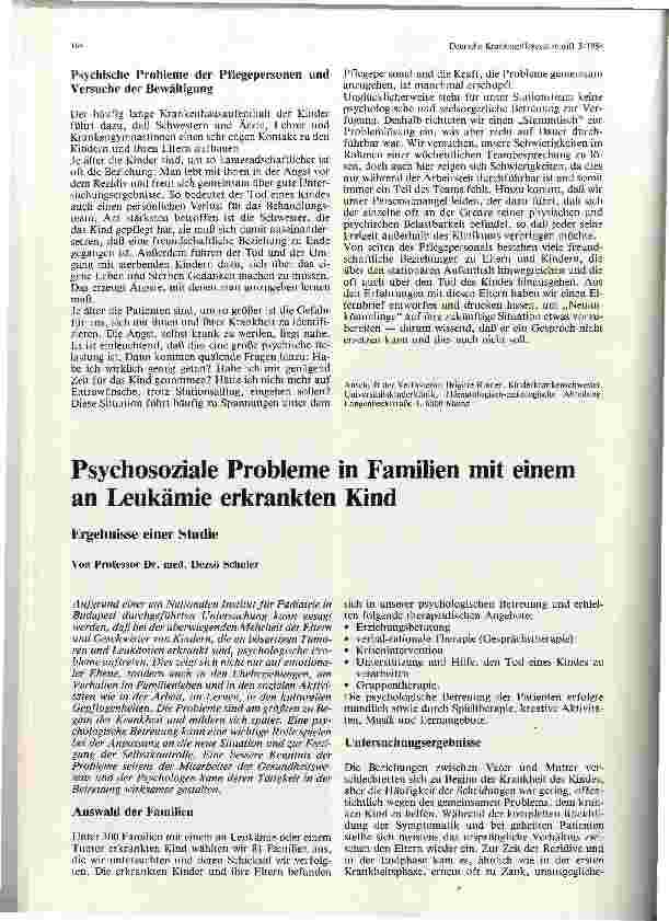 Vorschauseite 1: Psychosoziale Probleme in Familien mit einem an Leukämie erkrankten Kind
