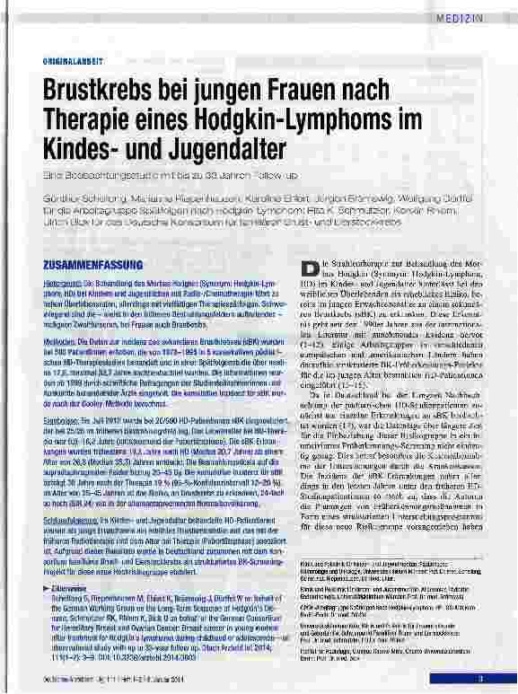 Vorschauseite 1: Brustkrebs bei jungen Frauen nach Therapie eines Hodgkin-Lymphoms im Kindesund Jugendalter