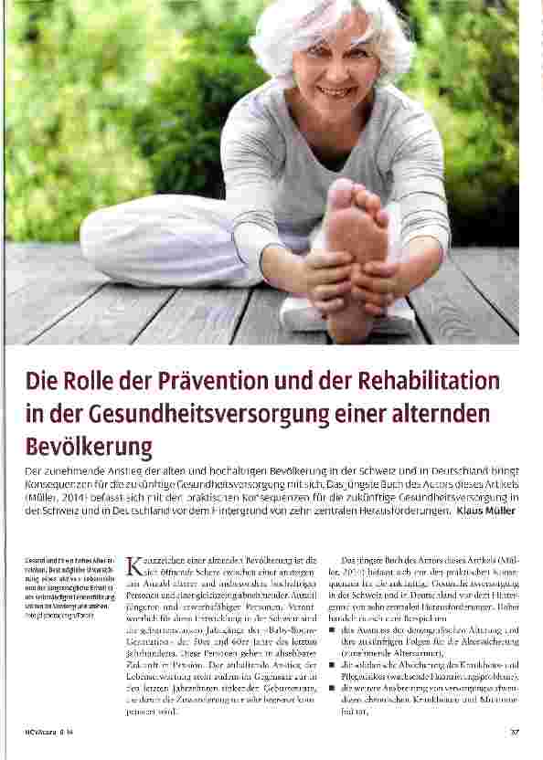 Vorschauseite 1: Die Rolle der Prävention und der Rehabilitation in der Gesundheitsversorgung einer alternden Bevölkerung
