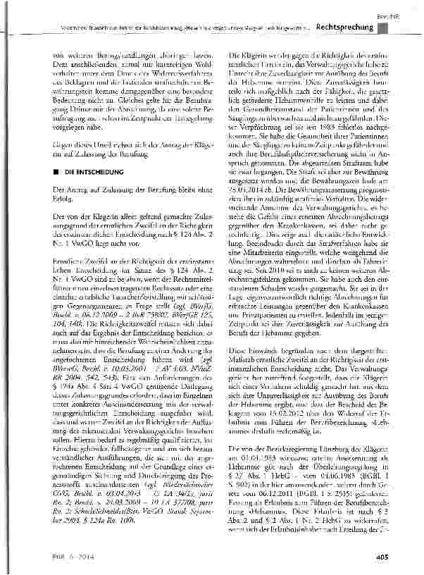 Vorschauseite 3: Widerruf der Erlaubnis zum Führen der Berufsbezeichnung »Hebamme« wegen Unzuverlässigkeit nach fortgesetztem Abrechnungsbetrug