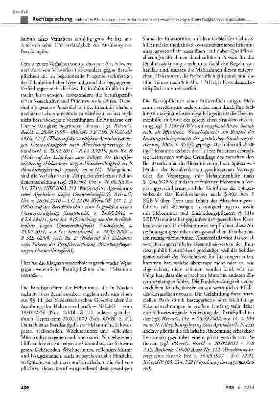 Vorschauseite 4: Widerruf der Erlaubnis zum Führen der Berufsbezeichnung »Hebamme« wegen Unzuverlässigkeit nach fortgesetztem Abrechnungsbetrug