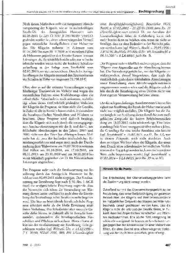 Vorschauseite 5: Widerruf der Erlaubnis zum Führen der Berufsbezeichnung »Hebamme« wegen Unzuverlässigkeit nach fortgesetztem Abrechnungsbetrug