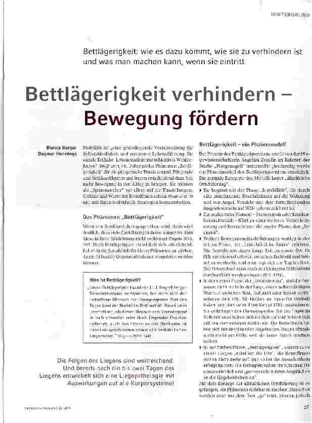 Vorschauseite 1: Bettlägerigkeit verhindern Bewegung fördern
