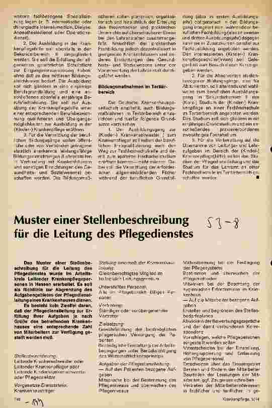 Vorschauseite 1: Muster einer Stellenbeschreibung für die Leitung des Pflegedienstes