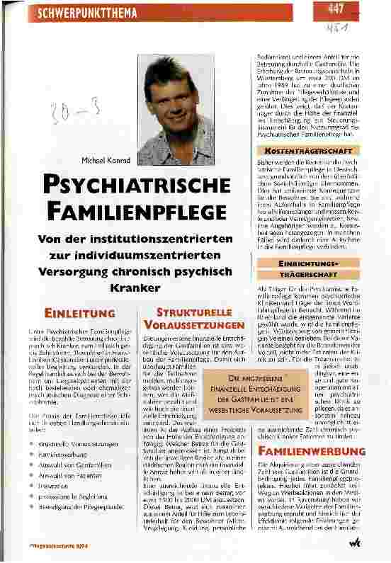 Vorschauseite 1: Psychiatrische Familienpflege Von der institutionszentrierten zur individuumszentrierten Versorgung psychisch Kranker